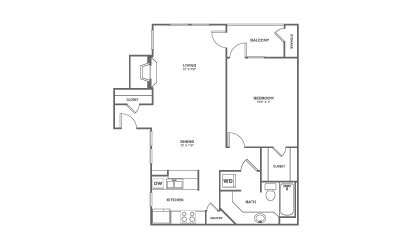 Pecan Chesapeake - 1 bedroom floorplan layout with 1 bath and 700 square feet