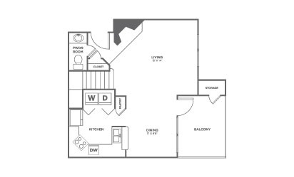 Pecan Evanston - 2 bedroom floorplan layout with 2.5 bath and 1072 square feet