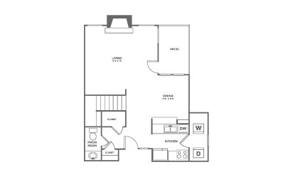 Pecan Fremont - 2 bedroom floorplan layout with 1.5 bath and 990 square feet