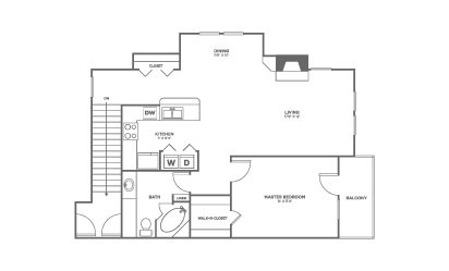 Walnut B - 1 bedroom floorplan layout with 1 bath and 1004 square feet