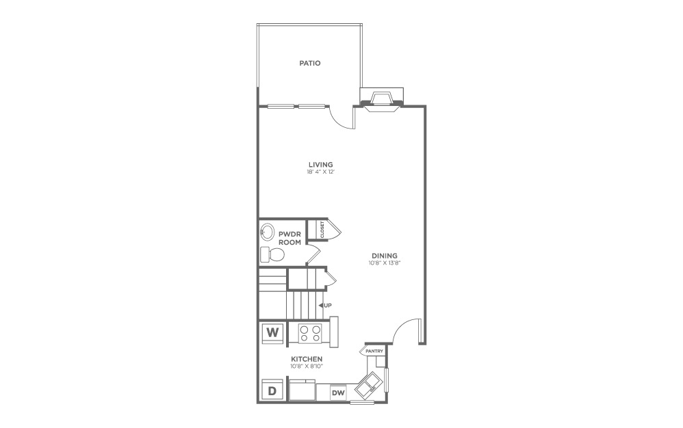 Walnut D - 2 bedroom floorplan layout with 2.5 bath and 1265 square feet (1st floor 2D)