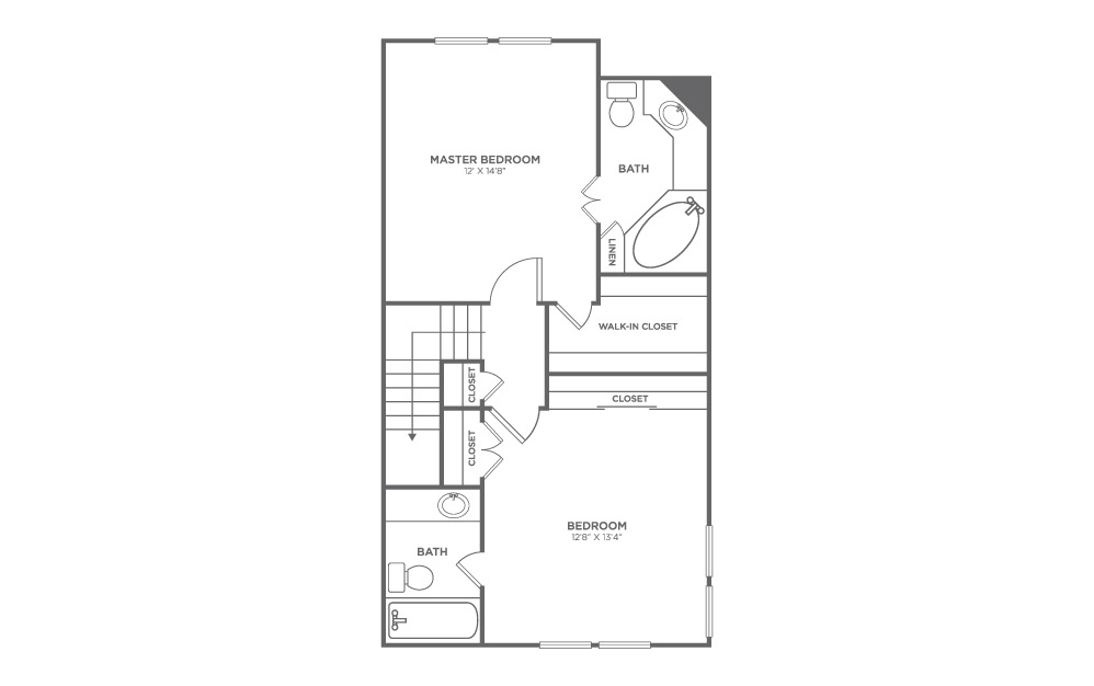 Walnut D - 2 bedroom floorplan layout with 2.5 bath and 1265 square feet (2nd floor 2D)