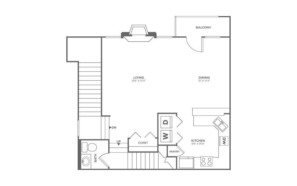 Walnut E - 2 bedroom floorplan layout with 2.5 bath and 1359 square feet (1st floor 2D)