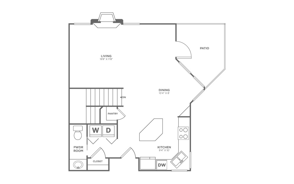 Walnut F - 2 bedroom floorplan layout with 2.5 bath and 1252 square feet (1st floor 2D)